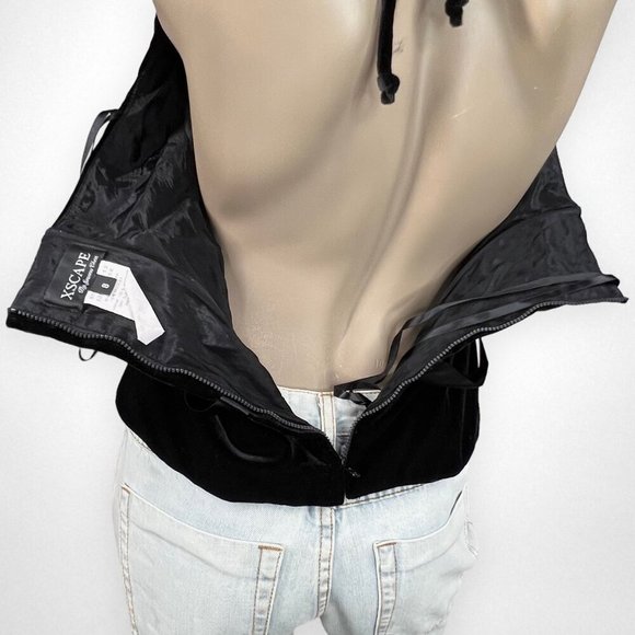 Vintage 90s XSCAPE Black Velvet Halter Halter Top with Ribbon Tie 8 - Picture 8 of 10